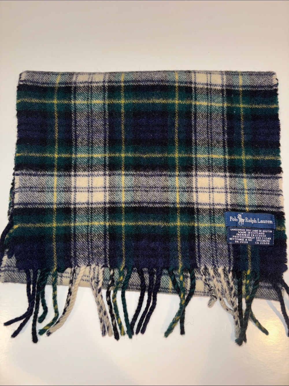 Polo by Ralph Lauren Green, Navy & Cream Plaid Wool Scarf